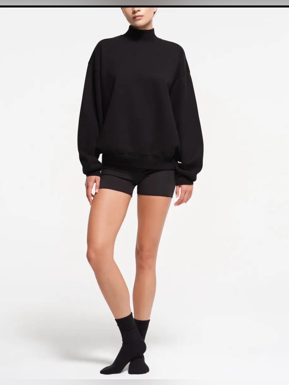Skims Cotton Fleece Mock Neck Pullover Style: Tp-Plo-4827 Color:Onyx Size:Medium